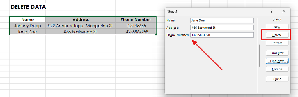 Use the delete button A screen capture of Excel