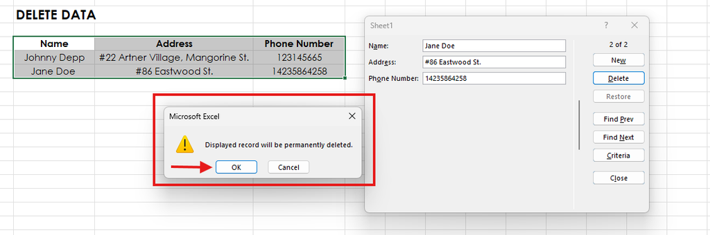 Remove the records A screen capture of Excel