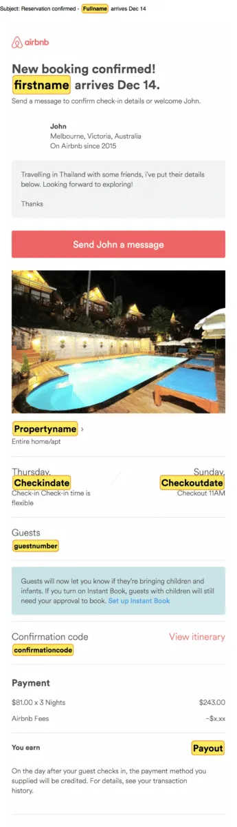 A screen capture of airbnb template