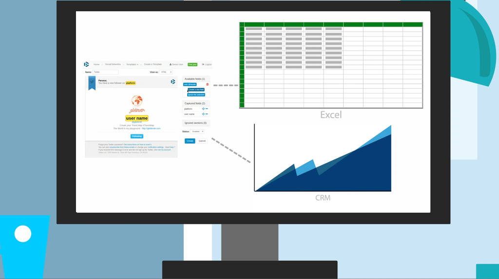 Una representación visual que muestra cómo Parseur te ayuda a automatizar la entrada de datos y enviar los datos a tus aplicaciones.
