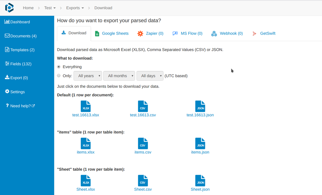 A screen capture of exporting automotive data