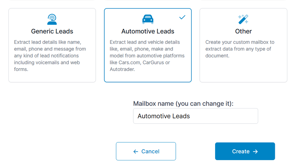 A screen capture of automotive mailbox