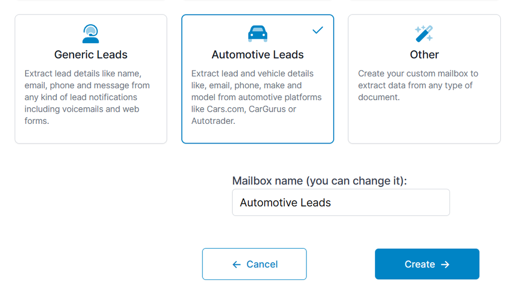 Uno screenshot della casella di posta elettronica per l'automotive