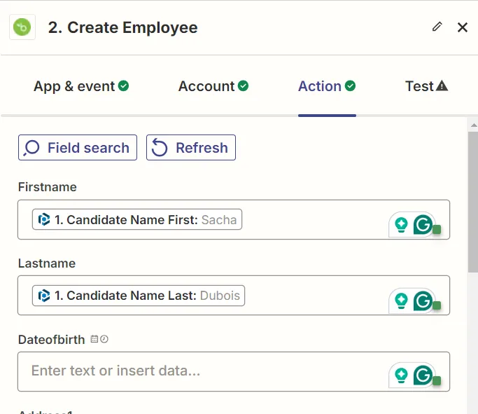 Map the data fields