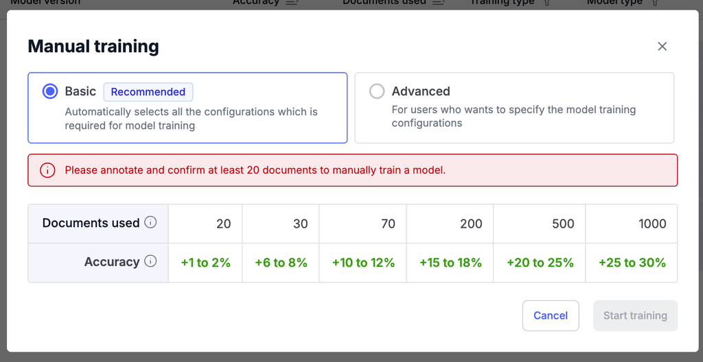A screen capture of docsumo model