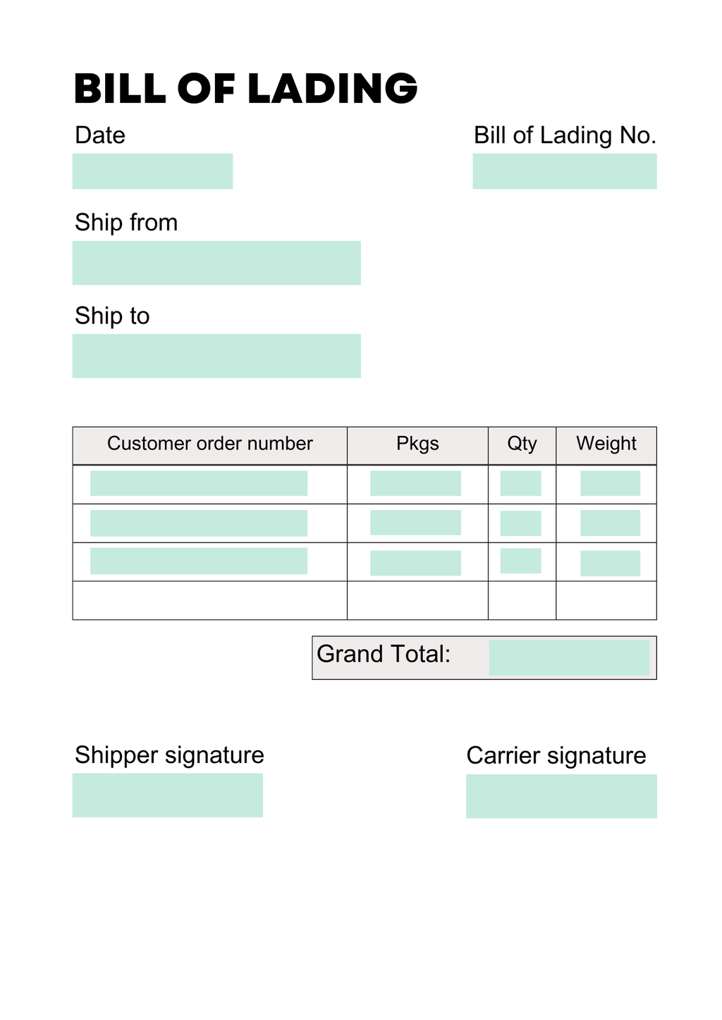 a visual representing a standard bill of lading