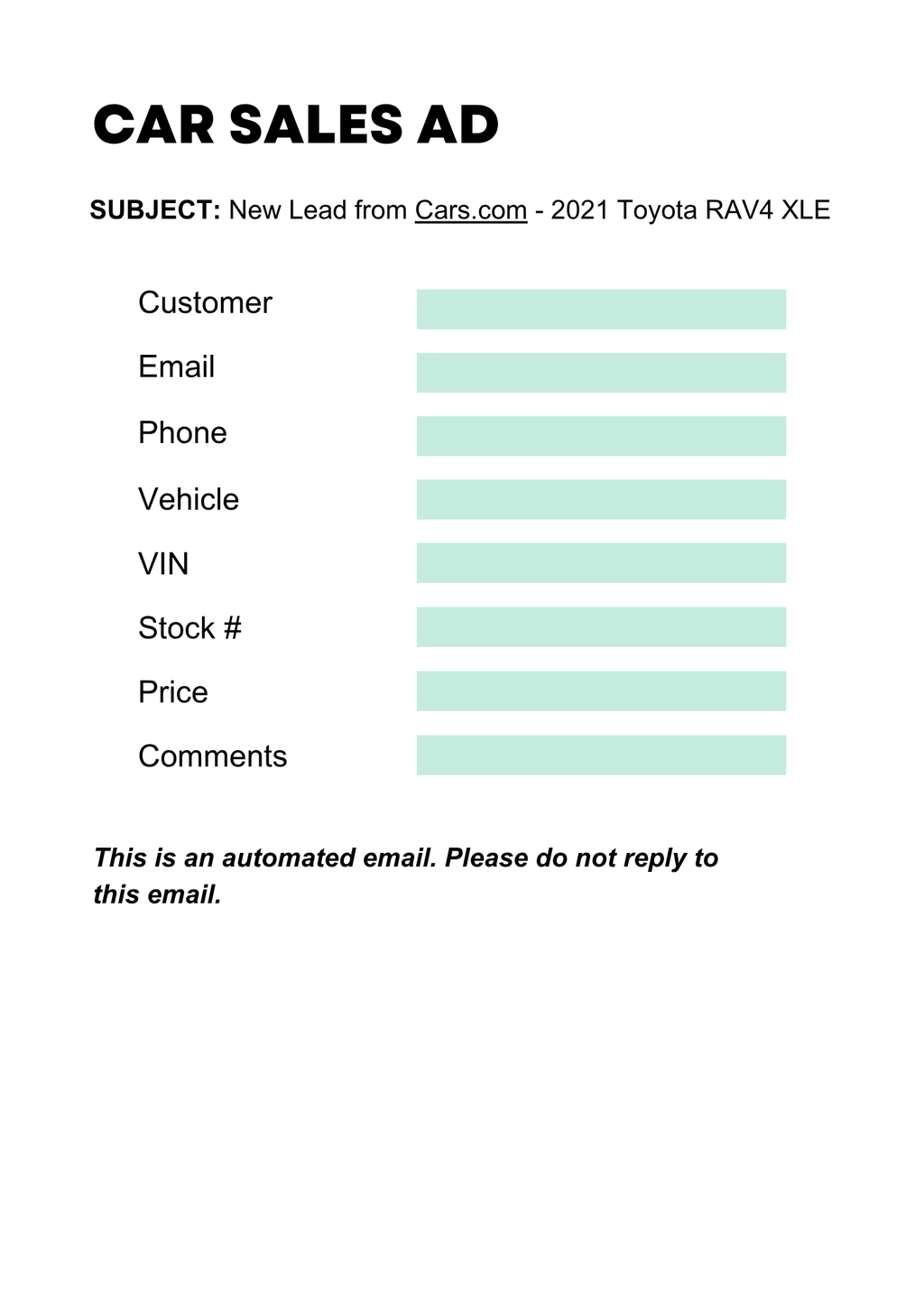 a visual representing a car sales inquiry email