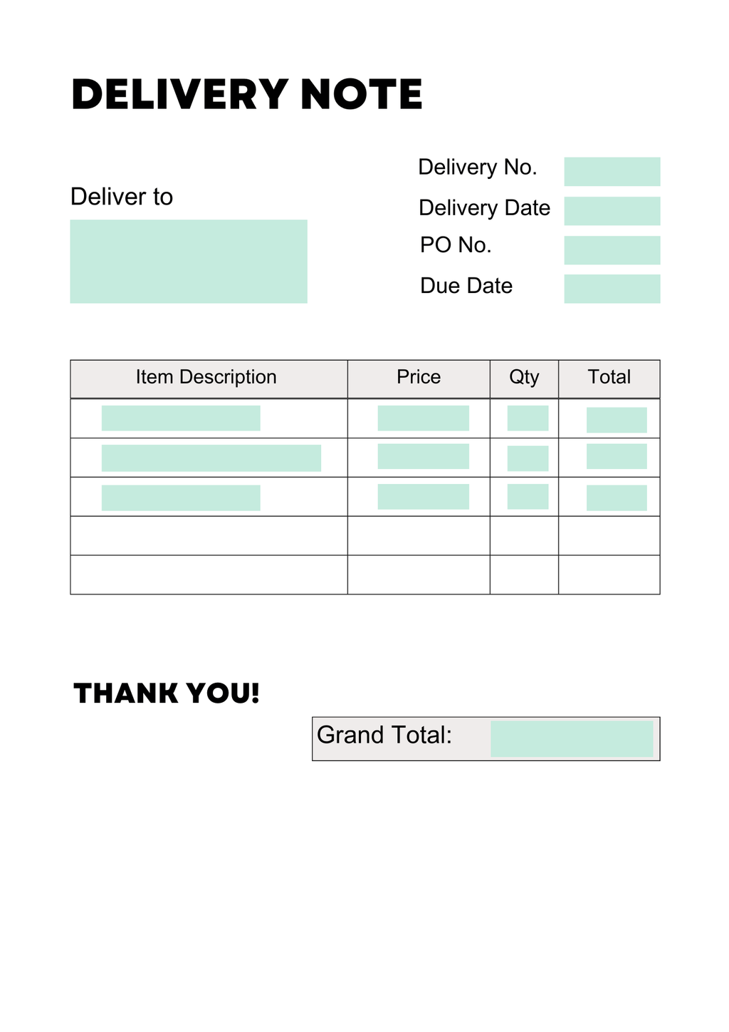 a visual representing a standard delivery note