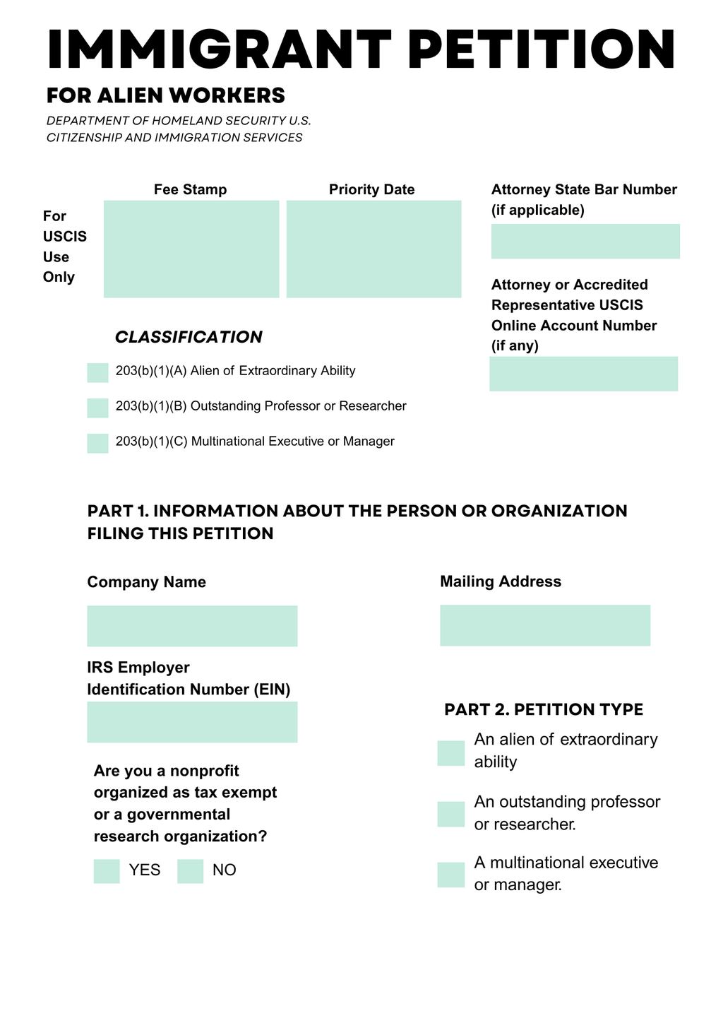 a visual representing a standard immigration petition form