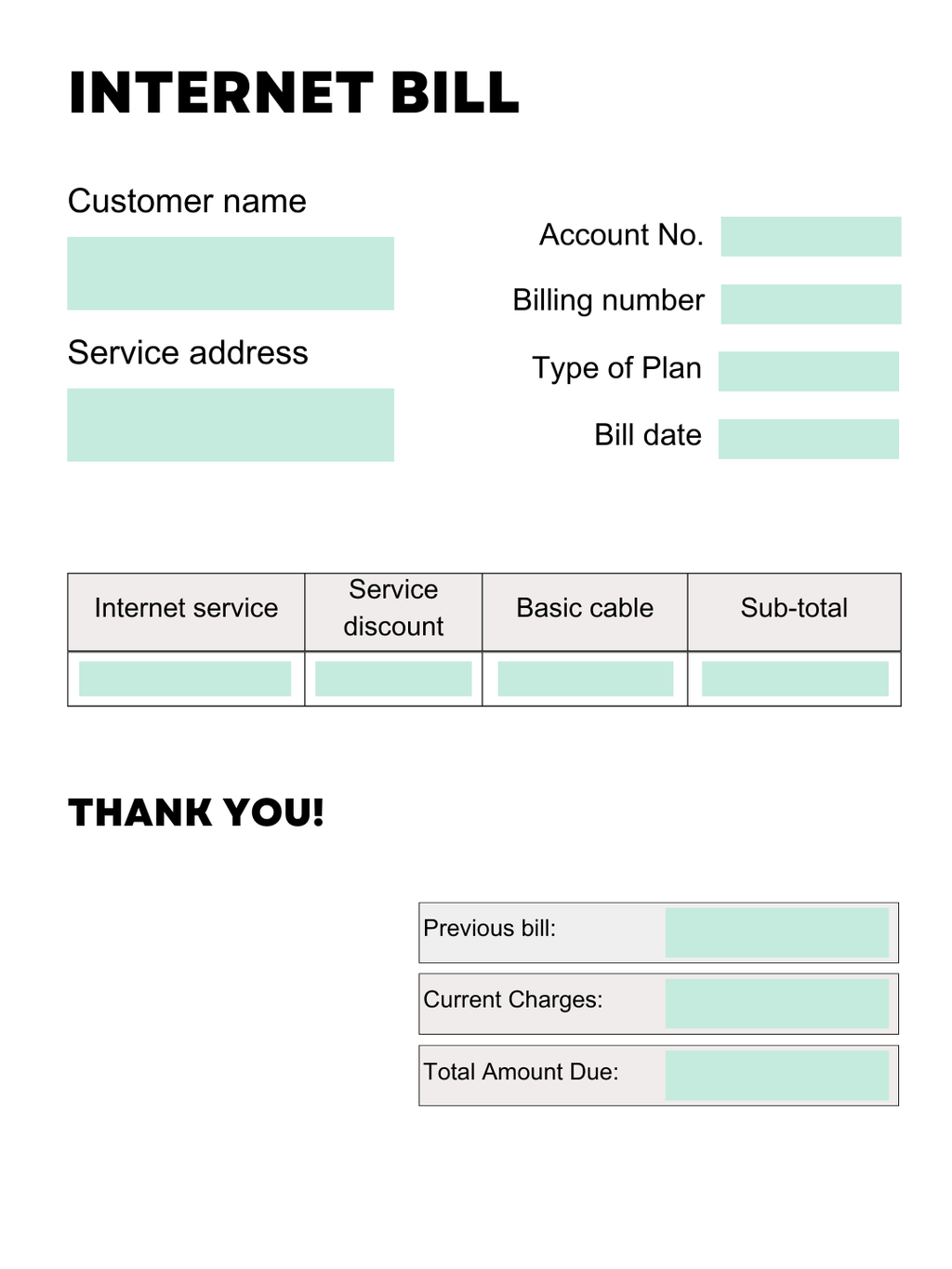 Visual representation of a internet bill