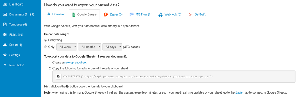 Exporter les données parsées vers Google Sheets