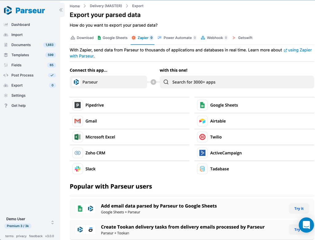 A screen capture of New Zapier screen