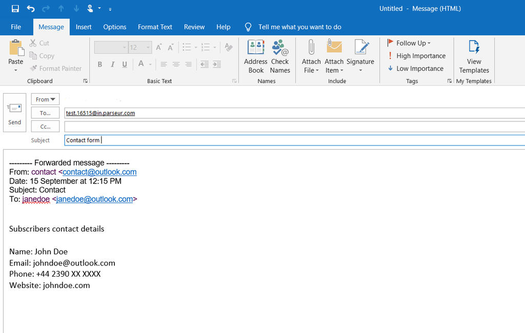 Forward your email from Outlook to the Parseur mailbox