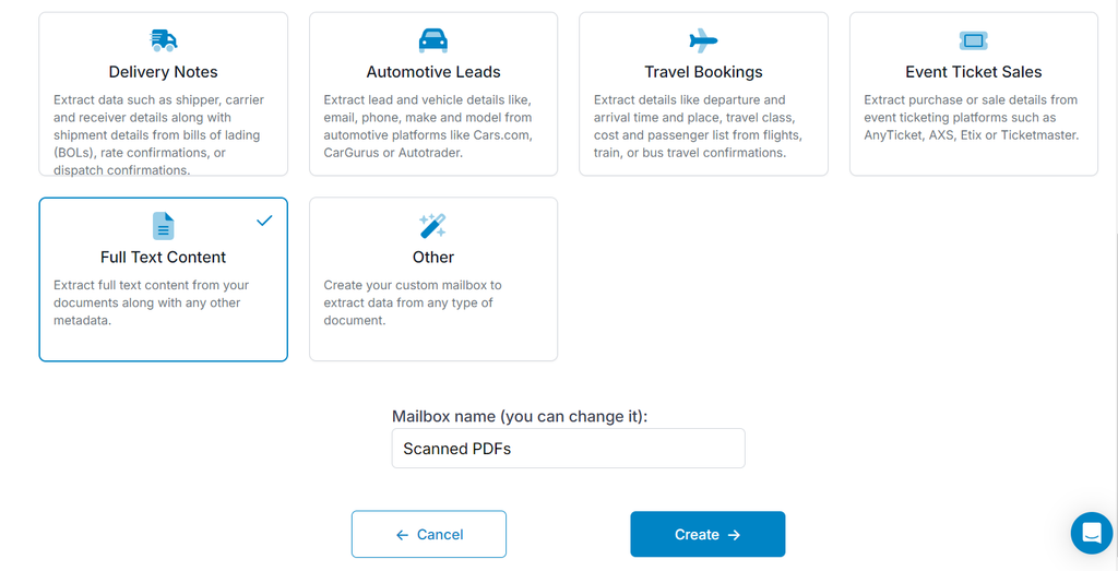 A screen capture of ms full text mailbox