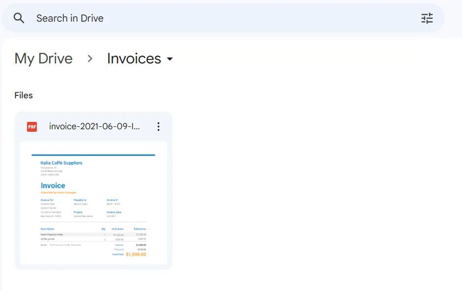 Invoice in Google Drive folder