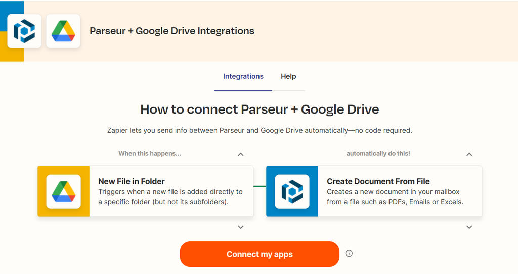 Google Drive and Parseur integration in Zapier