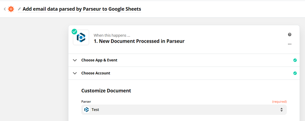 A screen capture of parseur mailbox