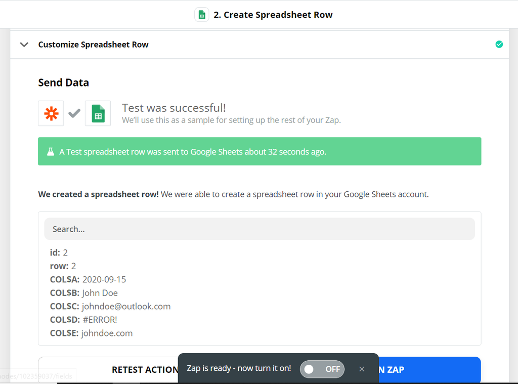 Ein Screenshot von Zapier erfolgreich
