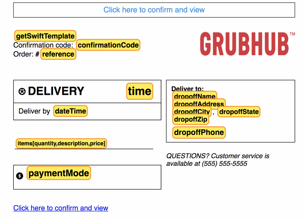 A screen capture of grubhub template