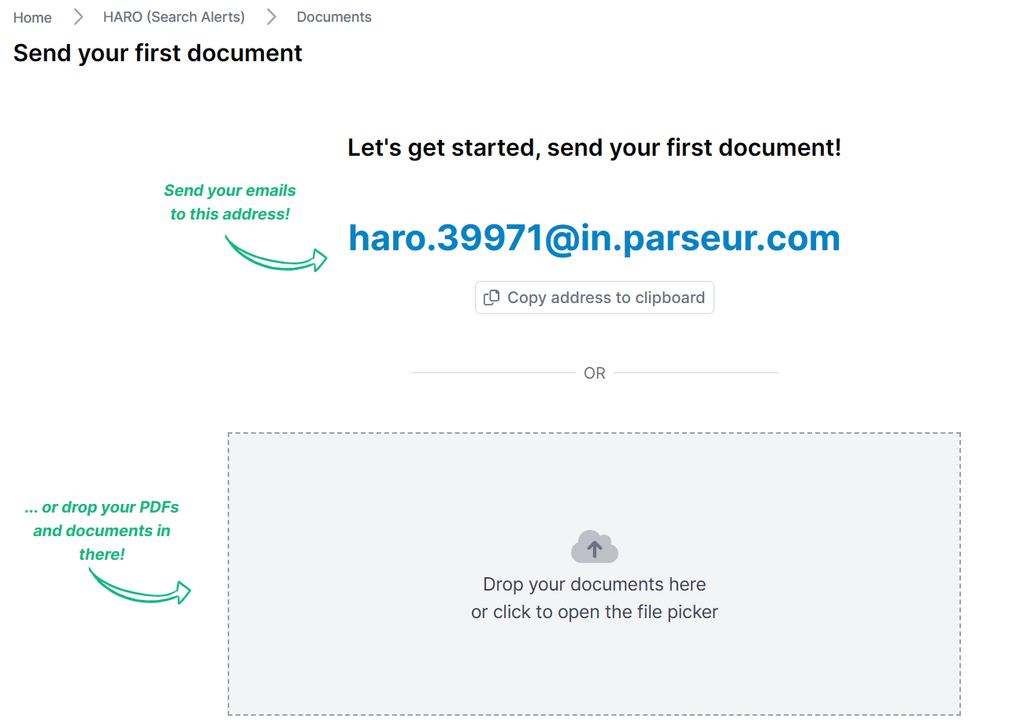 A screen capture of haro email