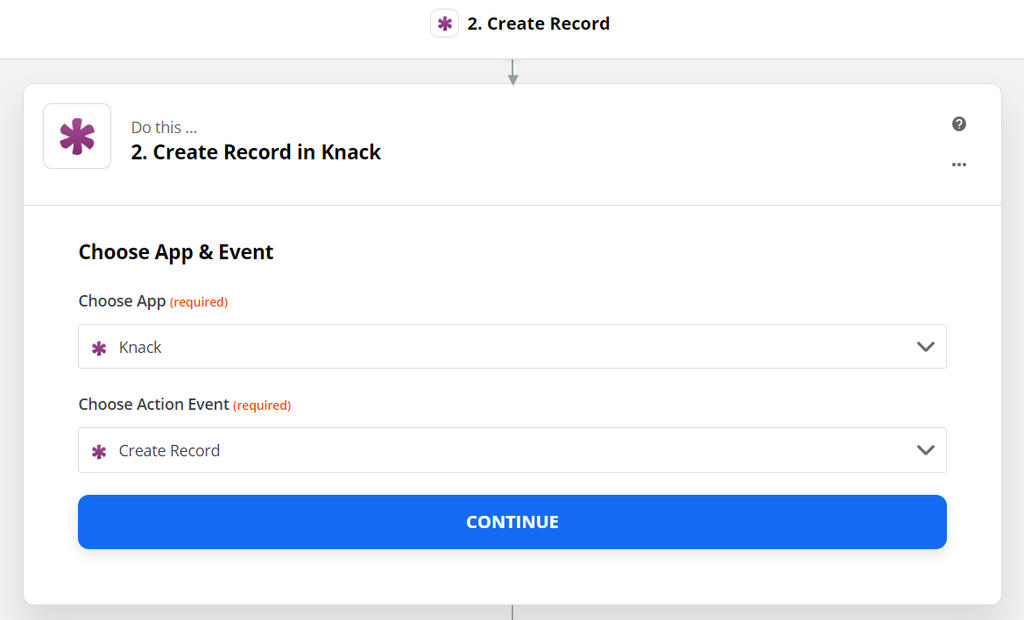 Create record as the action event