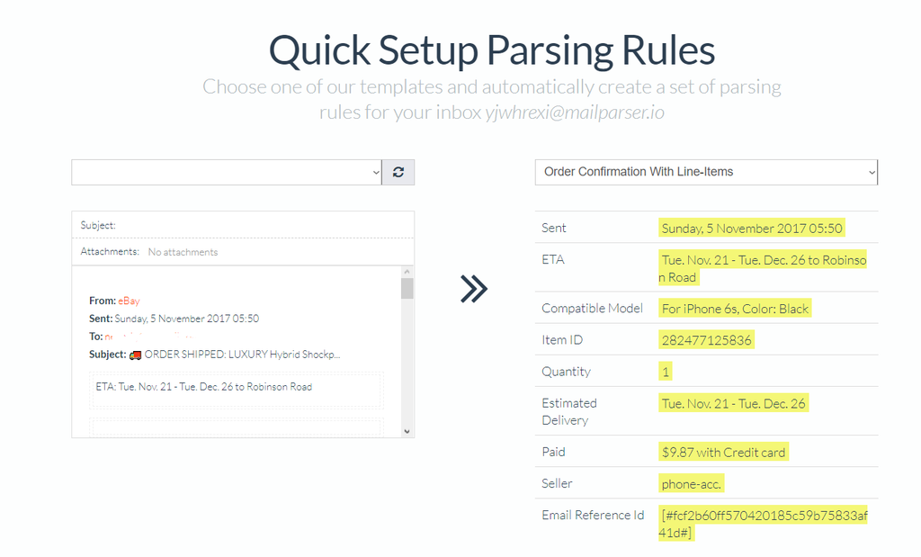 A screenshot of mailparser rules