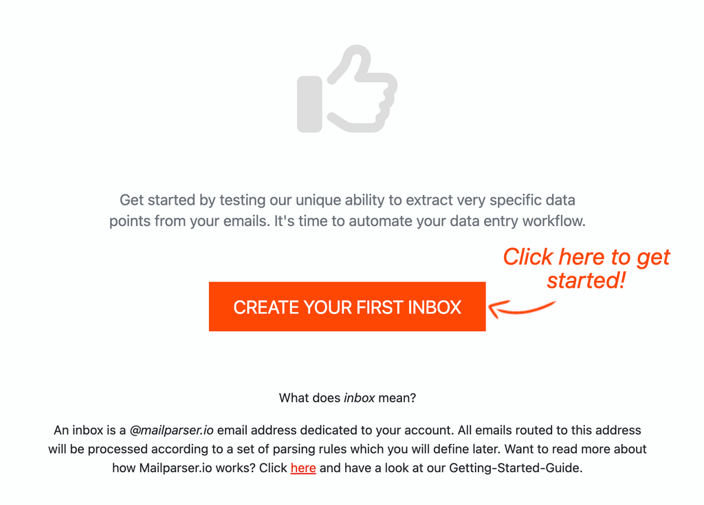 Mailparser - create mailbox A screen capture