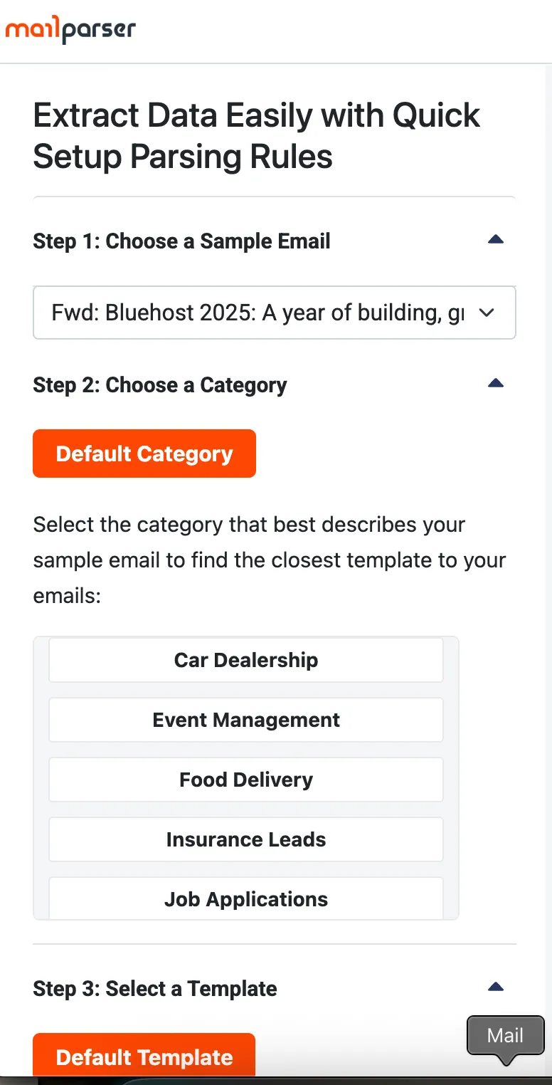 Mailparser - create rules A screen capture