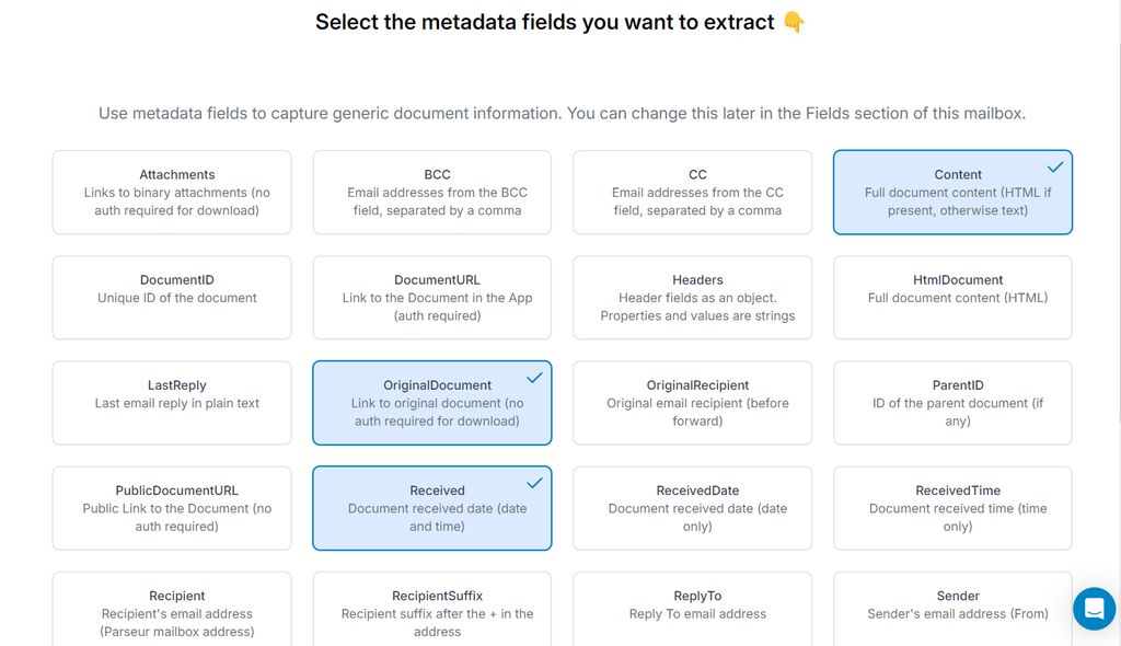 A screen capture of meta fields