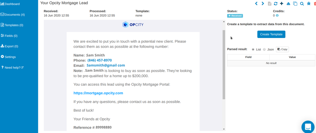 Ein Screenshot einer Opcity-E-Mail