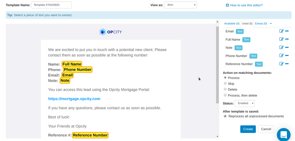 A screen capture of opcity template