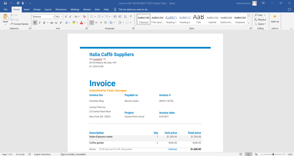 A screen capture of ms word pdf