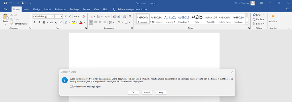 A screen capture of ms word