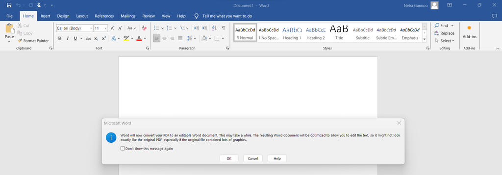 Ein Screenshot von MS Word