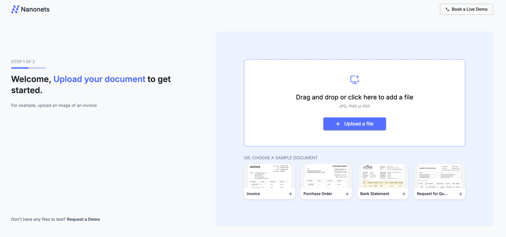 Interface Nanonets Une capture d’écran de l’interface Nanonets