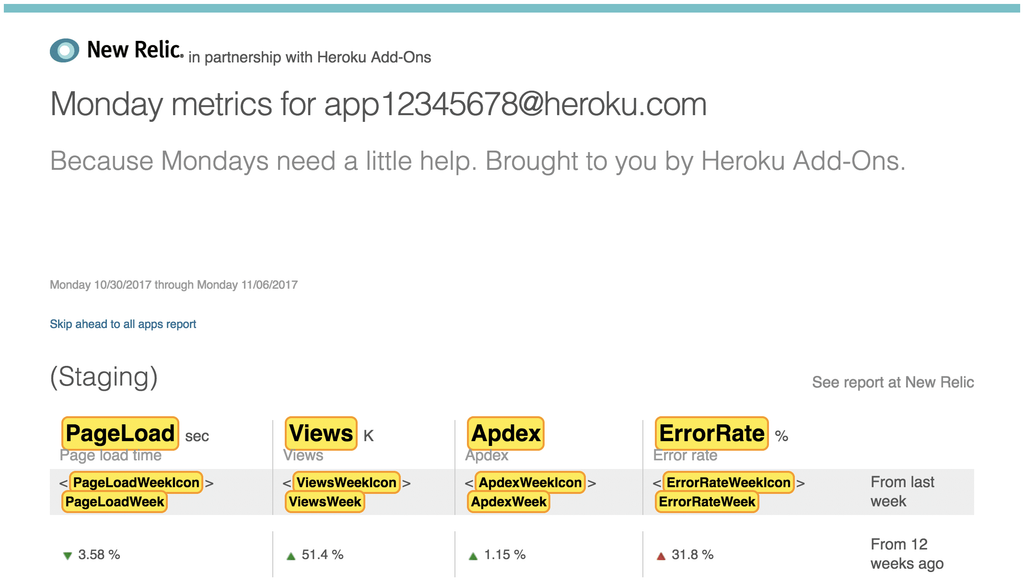 A screen capture of performance report template