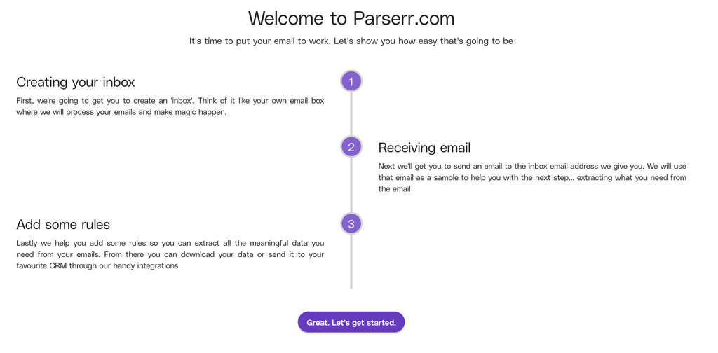 Parserr Onboarding A screen capture of parserr