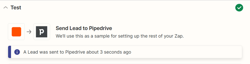 Send a test from Zapier to Pipedrive