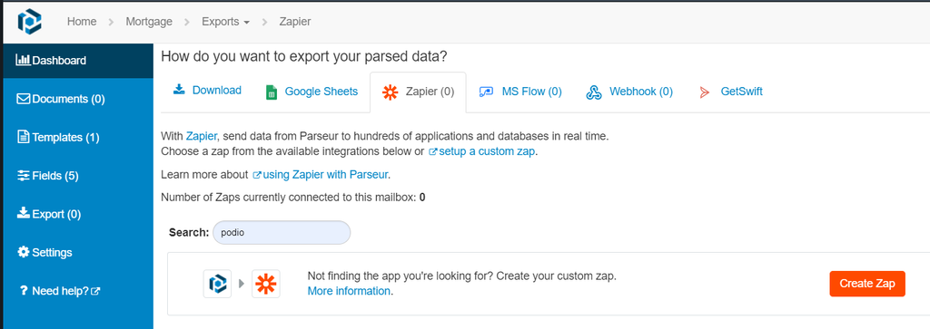Export data via Zapier