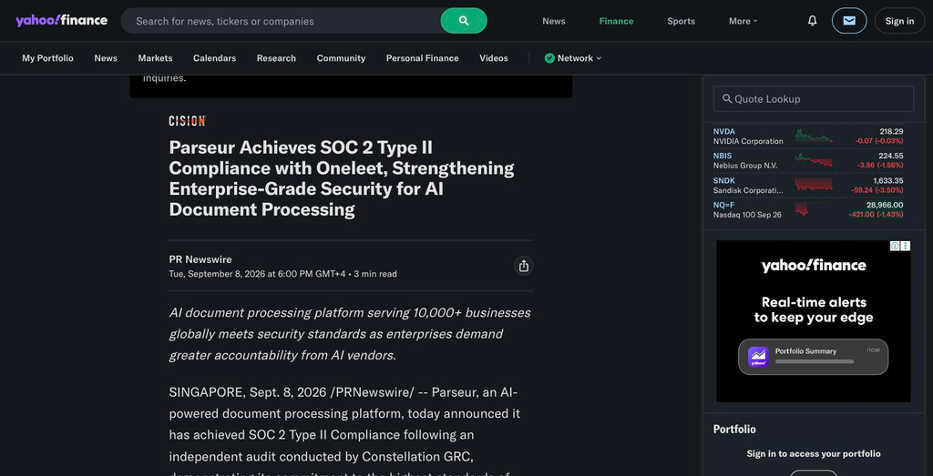Cover image for Parseur Achieves SOC 2 Type II Compliance with Oneleet, Strengthening Enterprise-Grade Security for AI Document Processing