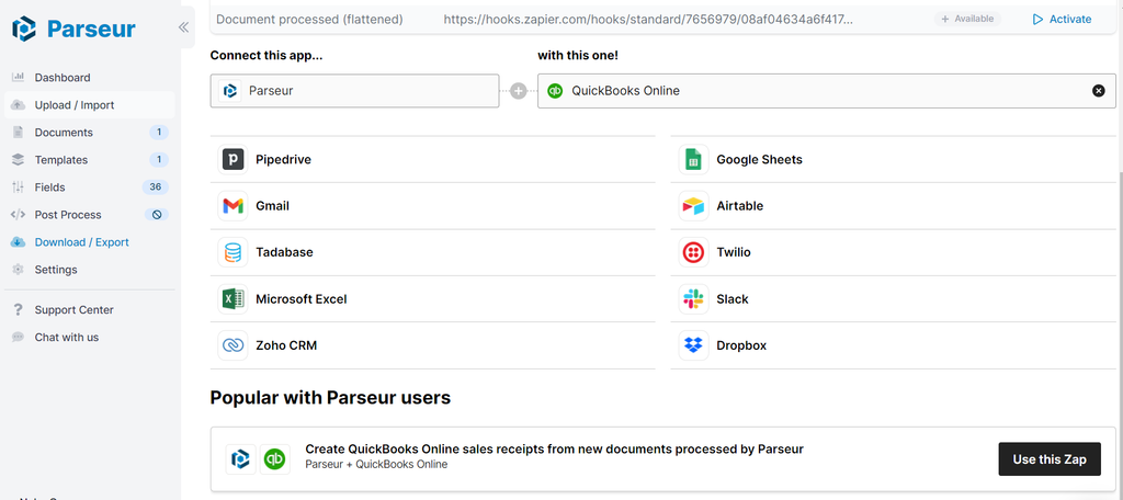 Search for QuickBooks Online under Zapier