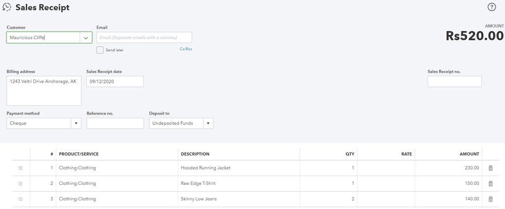 Sales receipt created automatically in QuickBooks
