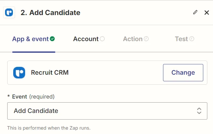 Aggiungi Recruit CRM come azione