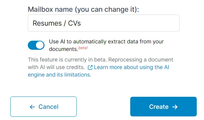 A screen capture of resume mailbox name