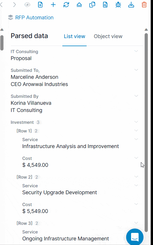 A screen capture of rfp data