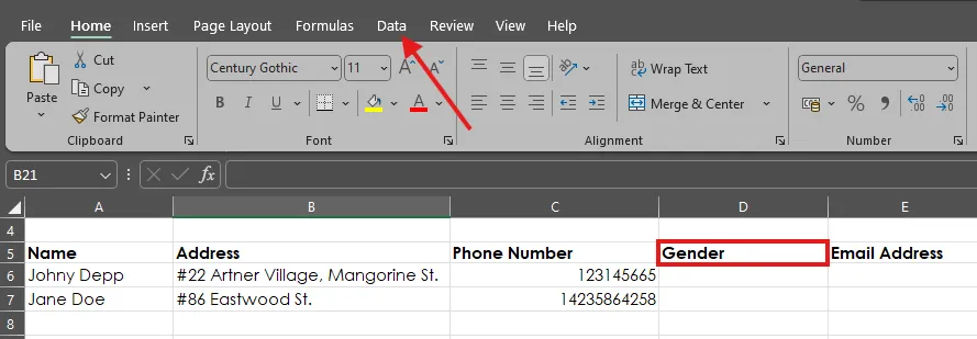 Select the drop down list A screen capture of Excel
