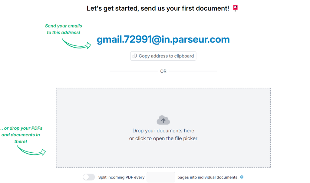 Parseur awaits your first email