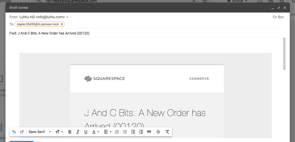 Forward Squarespace email to Parseur mailbox