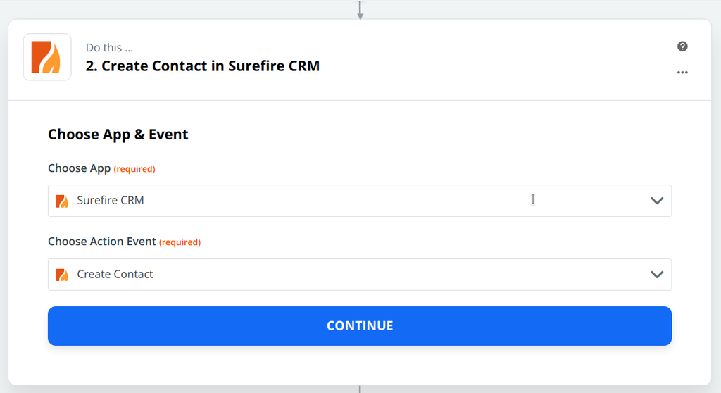 Choose “surefire as app and “create contact” as action event