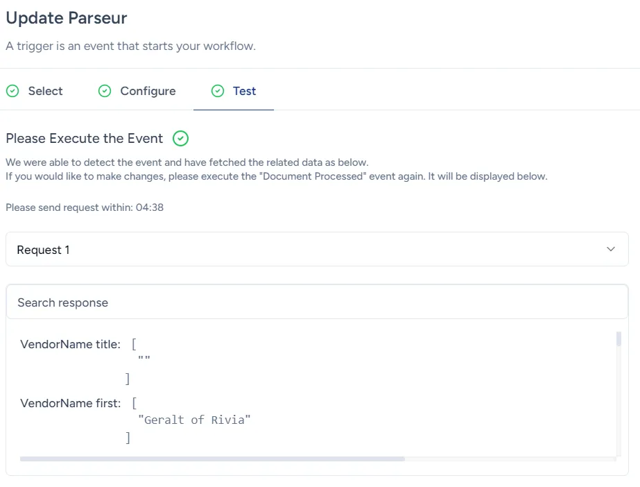 Paste the Webhook URL to received the parsed data